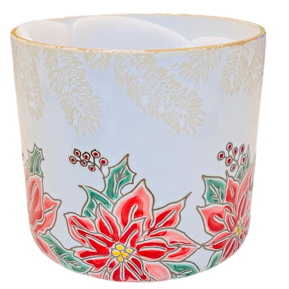 Under the Sun Ceramic Poinsettia Planter Pot Christmas Holiday Decor 6.75in